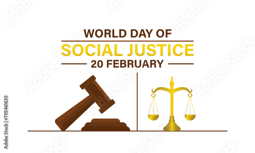 World Day of Social Justice celebrated every year of 20th February, Vector banner, flyer, poster and social medial template design.