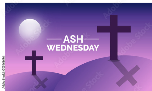 Ash Wednesday celebrated on 14th February. Vector banner, flyer, poster and social medial template design.
