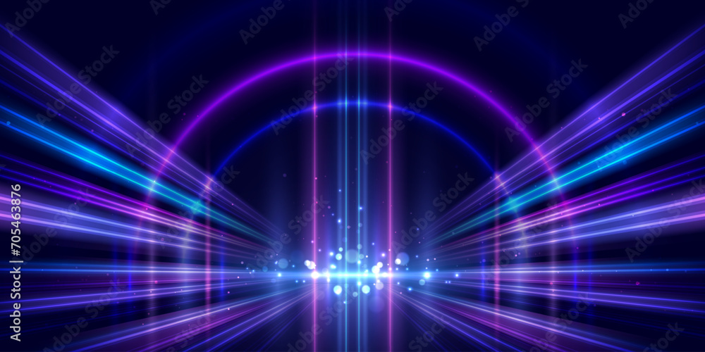 Glowing lines of light effect on dark blue background. Abstract futuristic technology, big data, connection, communication, digital background concept. Vector EPS10.