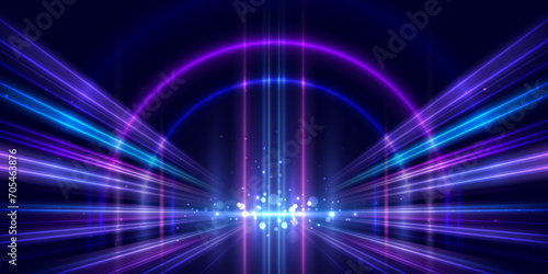 Glowing lines of light effect on dark blue background. Abstract futuristic technology, big data, connection, communication, digital background concept. Vector EPS10.