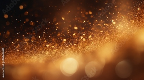 Christmas background. Powder . Magic shining gold dust. Fine shiny dust bokeh particles fall off slightly. Fantastic shimmer effect photo