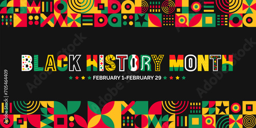 African American Black history month colorful lettering typography with Neo geometric seamless pattern background. Juneteenth Independence Day. Kwanzaa. Celebrated February in united state and Canada. © Neelrong