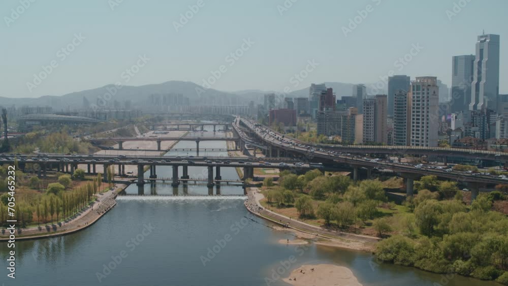 Drone over Seoul, han river to chungdam dong. South Korea Drone over Seoul, han river to chungdam dong. South Korea