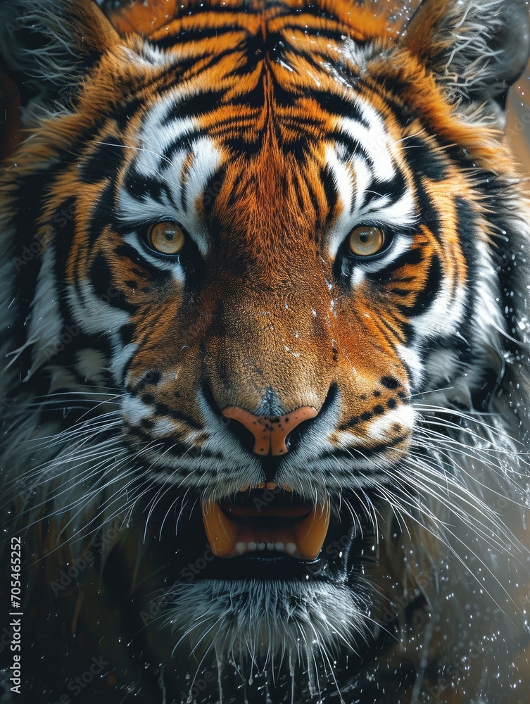 Obraz premium Close up of a tiger tiger with an evil grin. Generative AI.