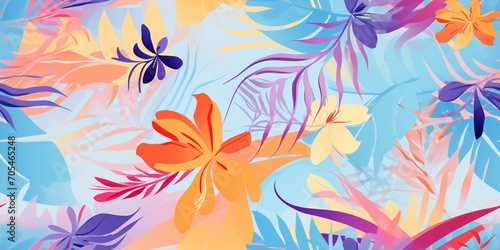vibrant colored tropical flowers and leaves © duyina1990