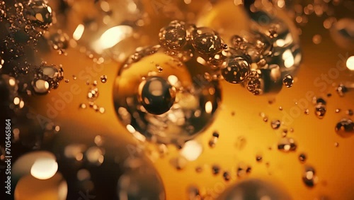 Cered bubbles of aperitif dance around the glass swirling their way into the depths of the liquid in a captivating macro slowmotion shot. photo