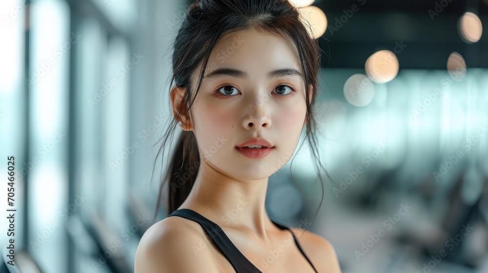 Young Chinese beauties in the high-end bright gym. Generative AI. Young Chinese beauties in the high-end bright gym. Generative AI.
