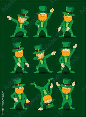 Funny cartoon Leprechaun Gnomes make DAB move and dancing. St Patrick's Day vector illustration.