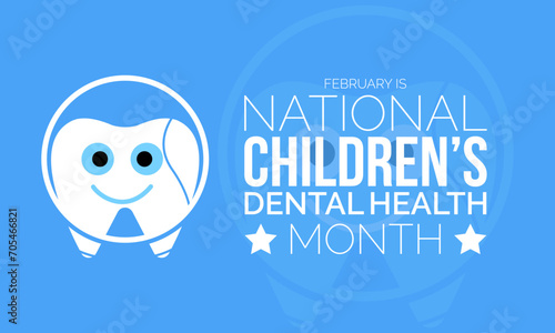 National Children’s Dental Health Month observed every year in month of february. Vector health banner, flyer, poster and social medial template design.