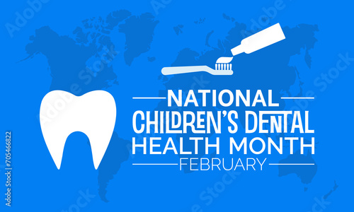 National Children’s Dental Health Month observed every year in month of february. Vector health banner, flyer, poster and social medial template design.