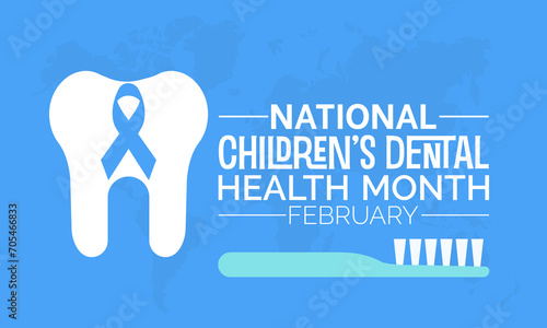 National Children’s Dental Health Month observed every year in month of february. Vector health banner, flyer, poster and social medial template design.