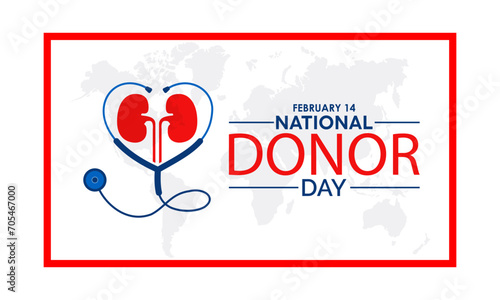 National Donor Day observed every year on february 14. Vector health banner, flyer, poster and social medial template design.