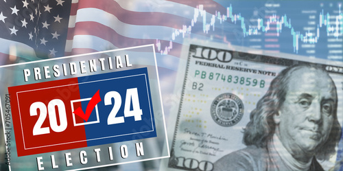 Closeup dollar on the background of a chart. U.S. economy and presidential election. 3d illustration photo