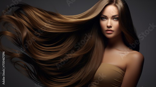 Elegant female model with long flowing hair and flawless skin