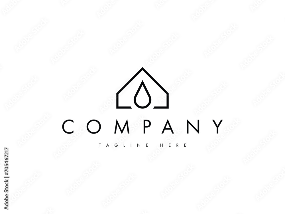 minimal home with drop water line logo design minimal home with drop water line logo design