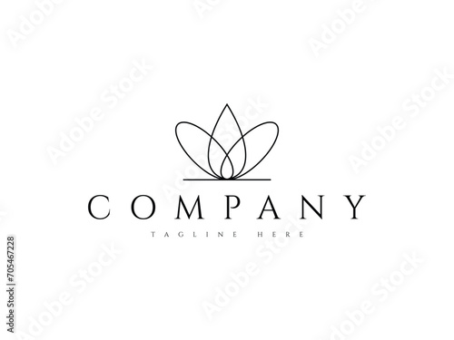 minimal lotus flower drop line logo design