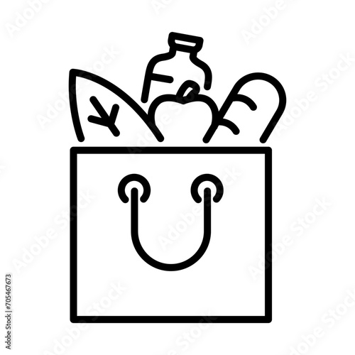 Shopping bag line icon set. Paper market bag linear icons. Grocery bag outline vector signs and symbols collection.
