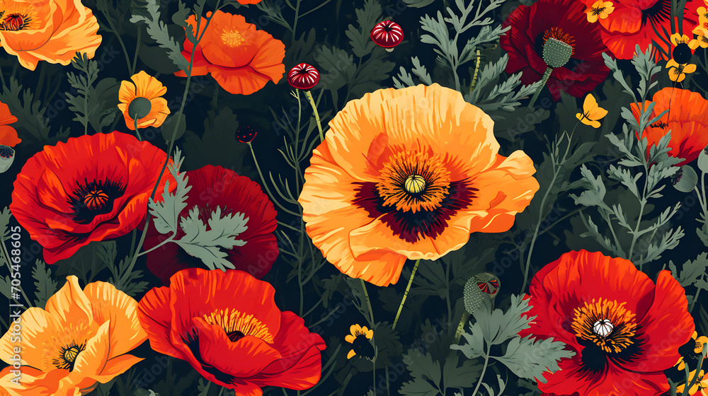 Seamless Festive Poppies Seamless Festive Poppies