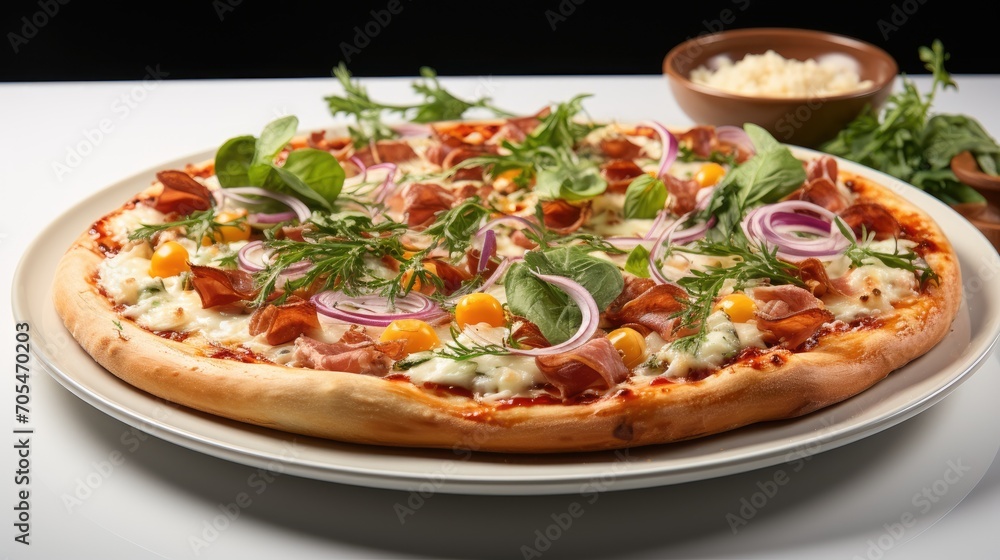 Capricciosa pizza with parma ham on a plate Capricciosa pizza with parma ham on a plate