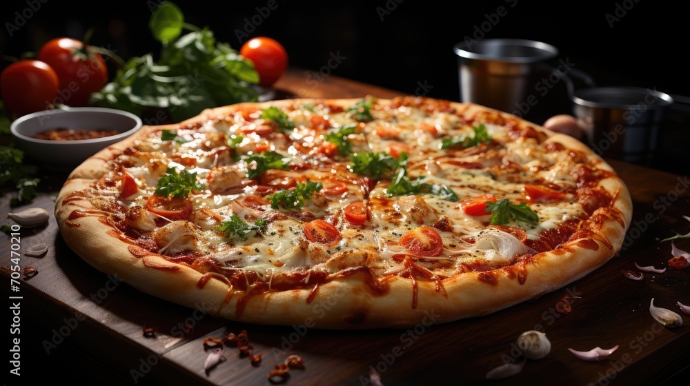 Margarita pizza with mozzarella cheese, basil and tomatoes Margarita pizza with mozzarella cheese, basil and tomatoes