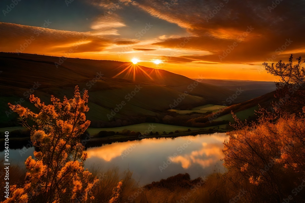 Obraz premium sunset over the lake