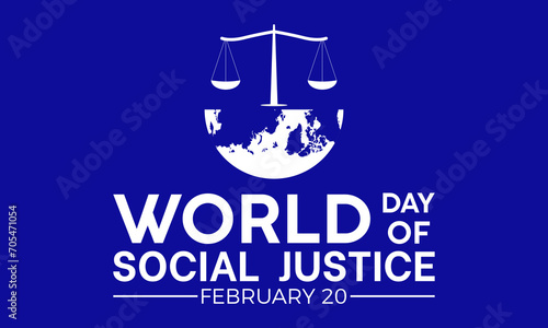 World Day of Social Justice celebrated every year of 20th February, Vector banner, flyer, poster and social medial template design.