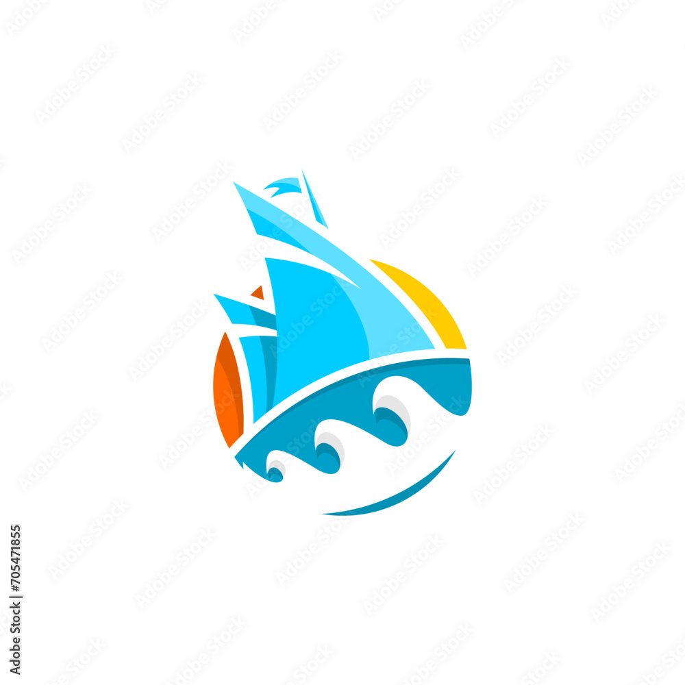 vector sailboat logo, simple ship design