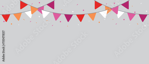 Orange, white, and pink colored party bunting, as the colors of the lesbian flag. LGBTQI concept. Flat design illustration.	