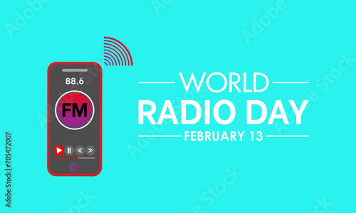 World Radio Day celebrated every year on 13th February. Vector banner, flyer, poster and social medial template design.