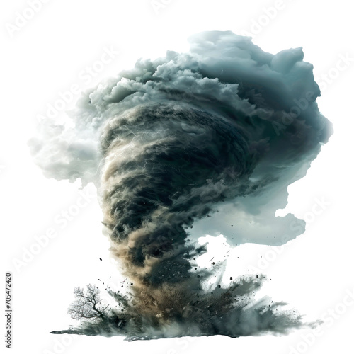 Tornado violently rotating column of air. Isolated on transparent background. photo