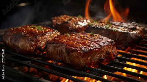 rib eye steak cooked on a flaming grill