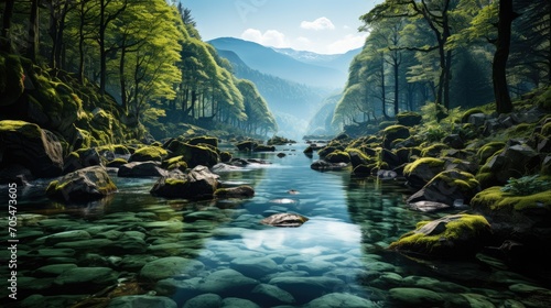 beautiful views of mountains and rivers in the forest