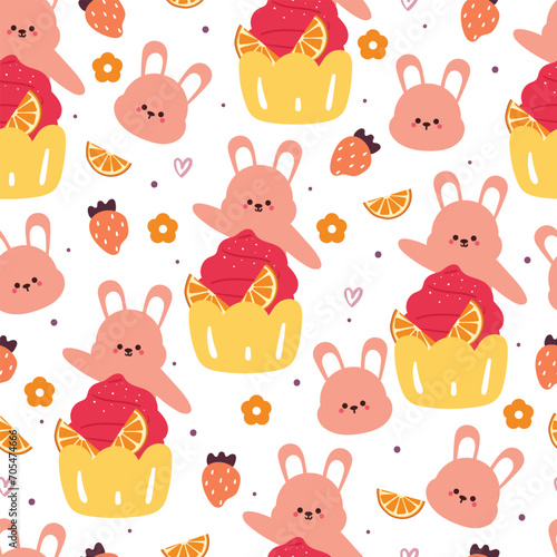 seamless pattern cartoon bunny and food character. cute animal wallpaper for textile  gift wrap paper