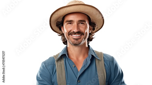 farmer looking at the camera and smiling, isolated on white background 