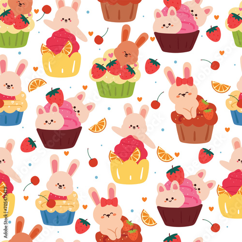 seamless pattern cartoon cute dessert character. cute food wallpaper for textile, gift wrap paper
