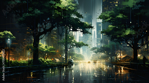 Wallpaper Mural Rain-Washed Green Metropolis: Nurturing Nature in the Urban Jungle Torontodigital.ca