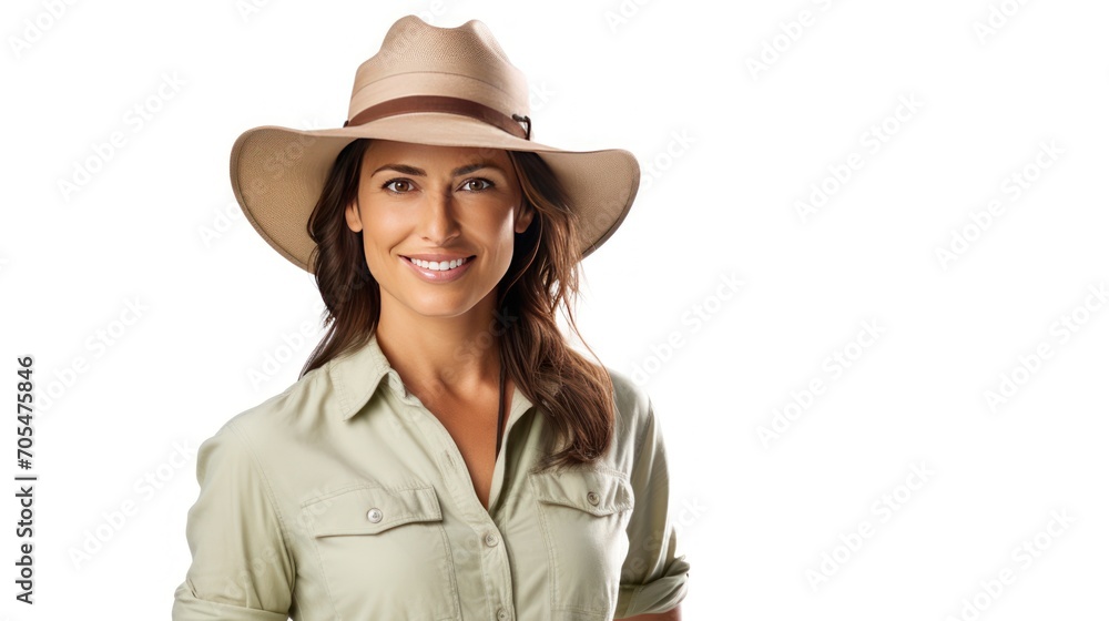 Female farmer looking at the camera and smiling, isolated on white background. Female farmer looking at the camera and smiling, isolated on white background.