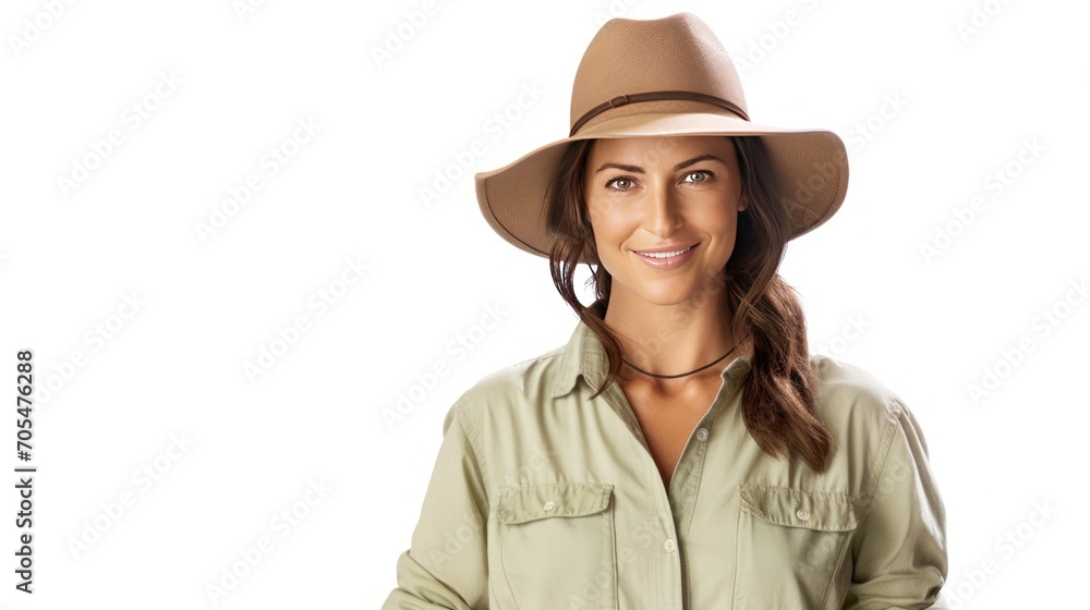 Female farmer looking at the camera and smiling, isolated on white background. Female farmer looking at the camera and smiling, isolated on white background.