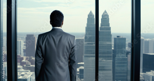 Corporate businessman looking out window