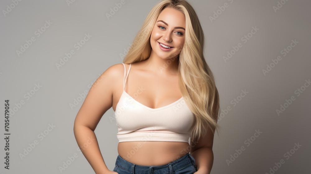 Fat woman in jeans, beautiful fat people smiling happily, fashion with chubby people Fat woman in jeans, beautiful fat people smiling happily, fashion with chubby people