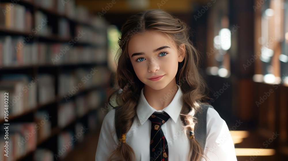 Portrait of cute schoolgirl at the library Portrait of cute schoolgirl at the library