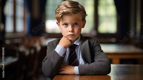 Little child and education concept,Portrait of schoolboy looking bored 