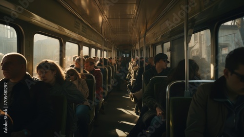 The atmosphere in the train carriage was full of passengers, AI generated Image