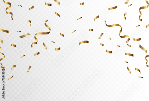 Confetti explosion on transparent background. Shiny gold paper cutouts. scattered and tight ,blur. Vector illustration