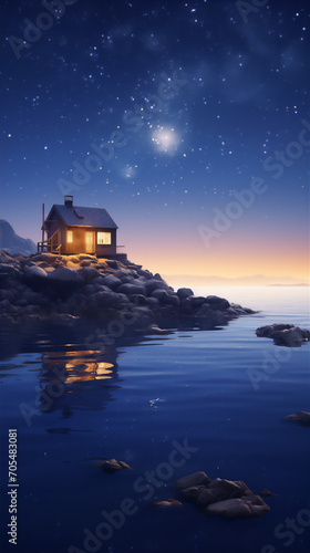 cottage in the sea at the night