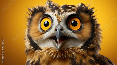 surprised owl on yellow background