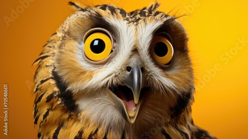 surprised owl on yellow background