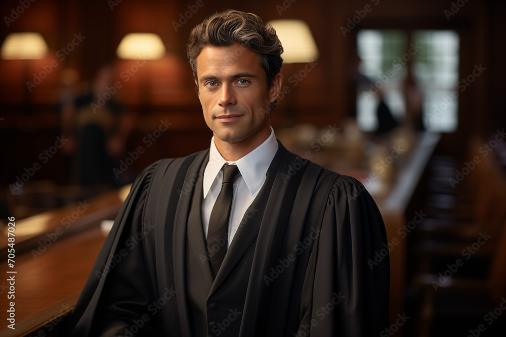 Smiling male lawyer in a lawyer's robe. Justice professions. AI.
Smiling male lawyer in a lawyer's robe. Justice professions. AI.
