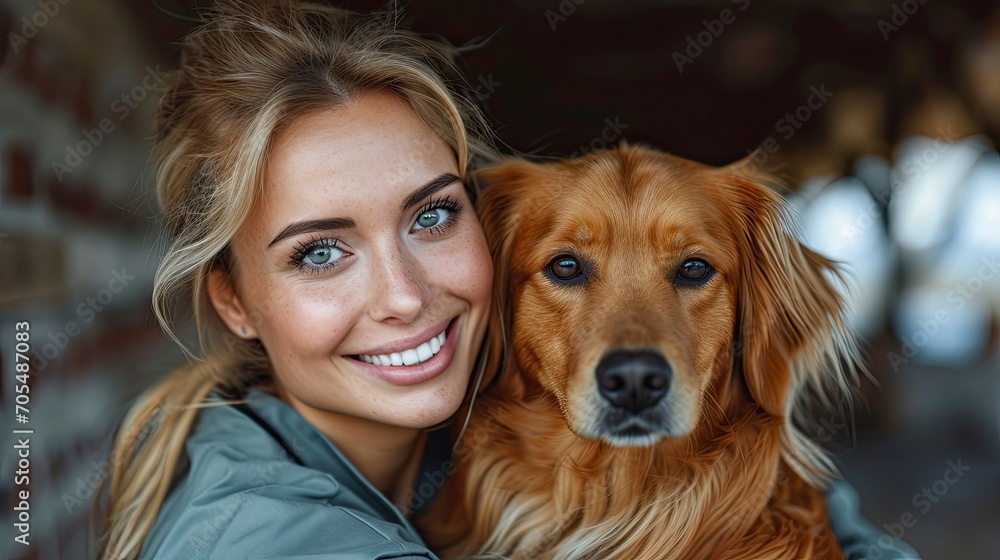 Smiling Woman Veterinarian Golden Retriever Dog, Desktop Wallpaper Backgrounds, Background HD For Designer