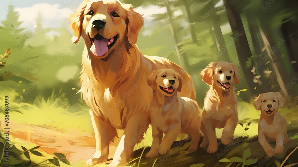 golden retriever puppies - obrazy, fototapety, plakaty 